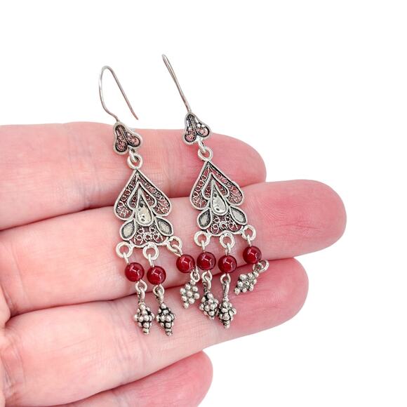 Vintage Sterling Silver 925 Carnelian Dangle Earrings | Boho Chandelier - Picture 1 of 8